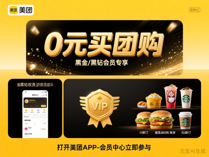 美团黑金黑钻会员专属福利0元买团购-售乐资源网