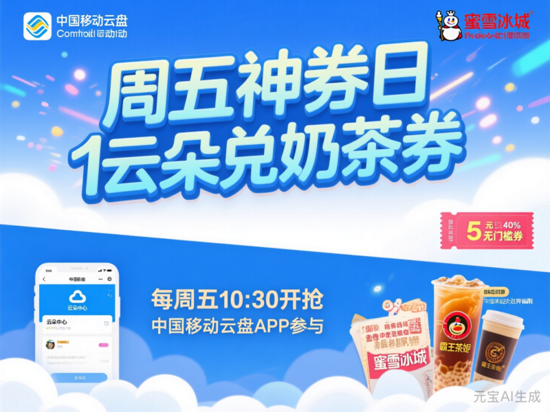 移动云盘周五神券日奶茶券兑换活动-售乐资源网